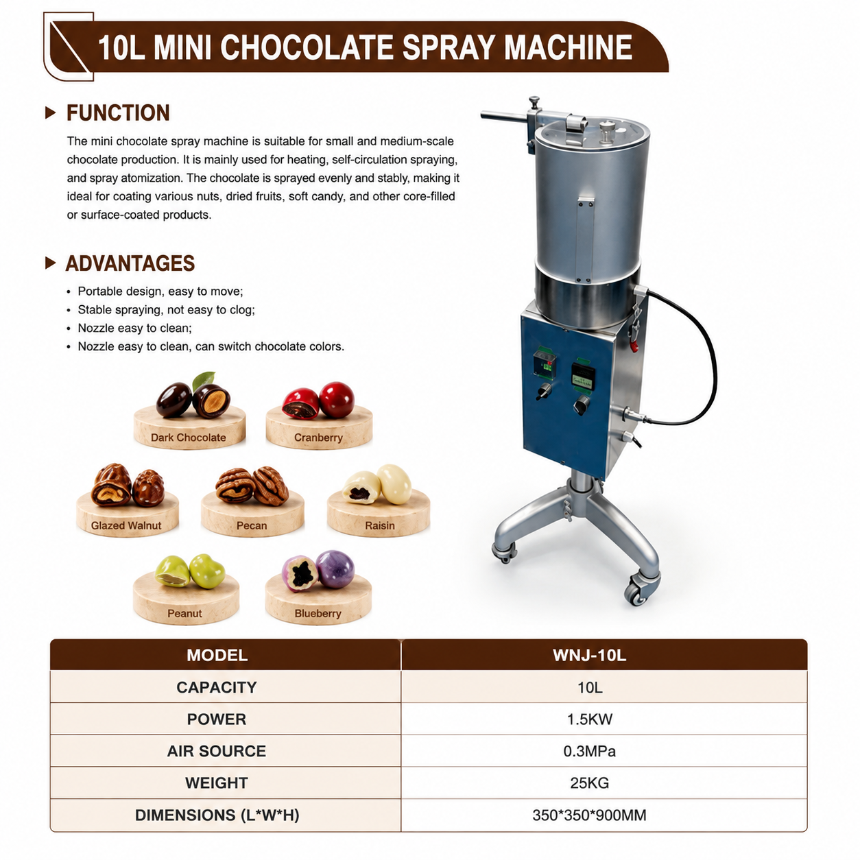 10L Mini Chocolate Spray Machine for Nuts, Candy & Snack Coating | Compact Chocolate Coating Equipment