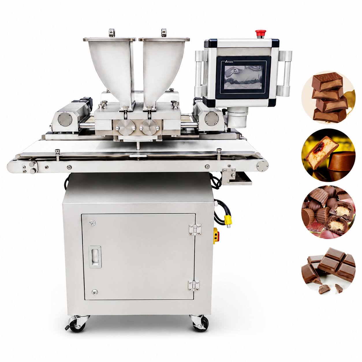 Small Filled Chocolate Depositing Machine with PLC Control for Pralines, Truffles & Chocolate Center Filling Production