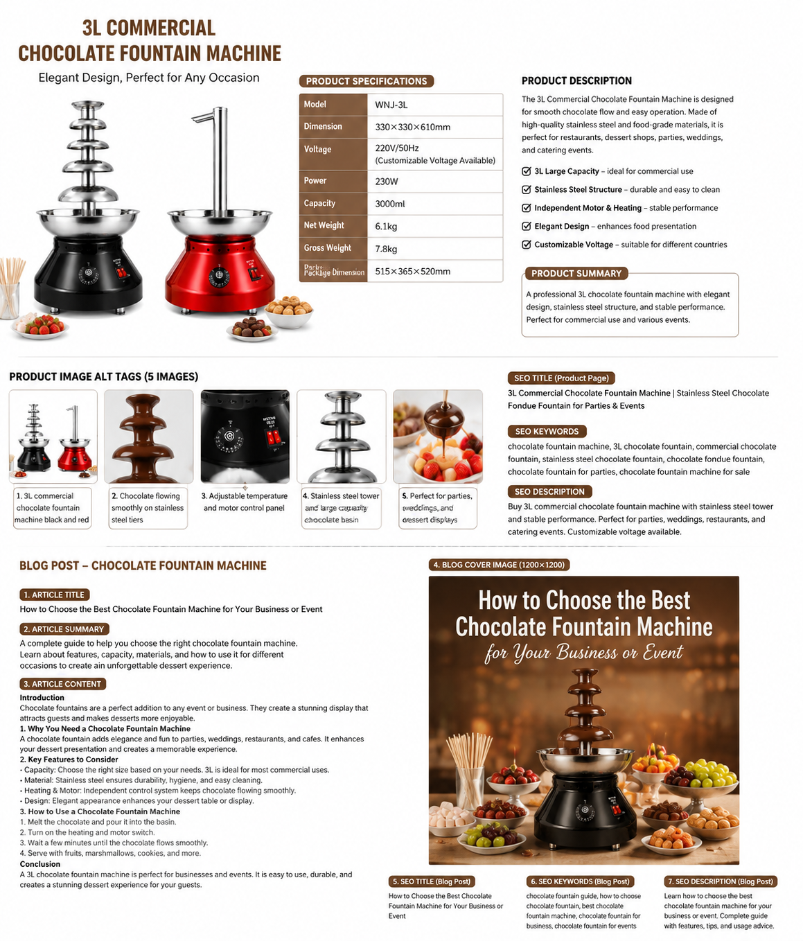 6.Commercial chocolate fountain machine with stainless steel body
