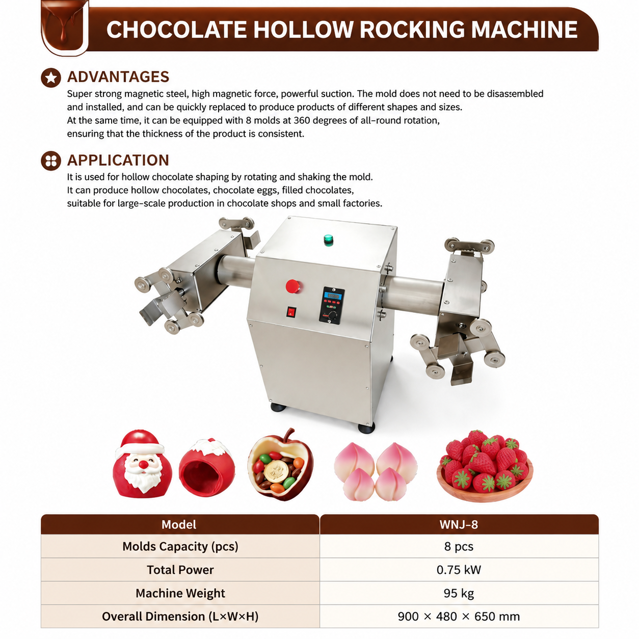 Chocolate Hollow Rocking Machine for Custom Chocolate Shells | 8 Molds Rotary Shaking Machine for Chocolate Factory